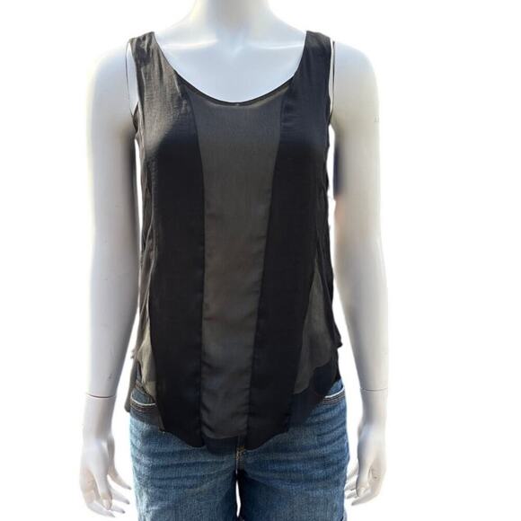 rag & bone Aubrey Black Sleeveless Top Sheer Overlay Silk Trim Blouse XS - Picture 13 of 14